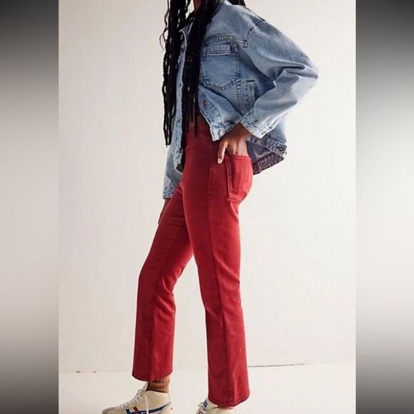 NWT Free People | We The Free | Red In My Feelings Mid-Rise Crop Boot Jeans Sz S - Picture 6 of 9